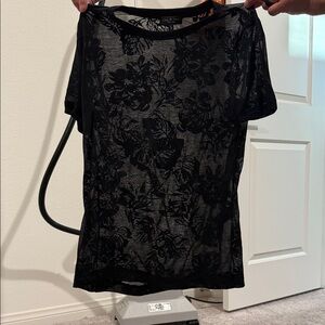 rag & bone Black Sheer Floral Tee